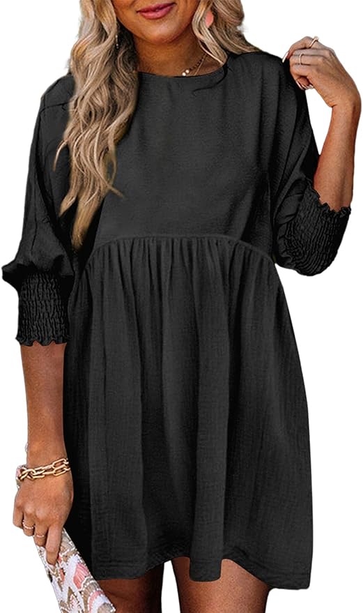 Dokotoo Empire Waist Short Sleeve Flowy Babydoll Dress